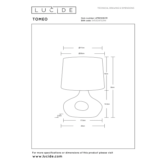 TOMEO Lampa stołowa 1xE14 - White - Essential 47509/81/31 LUCIDE